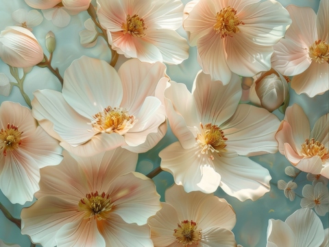  3D浮雕花卉背景墙 