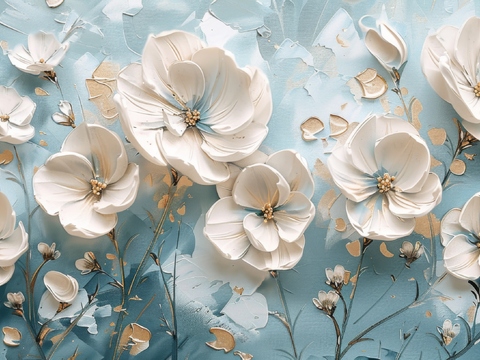  3D浮雕花卉背景墙 