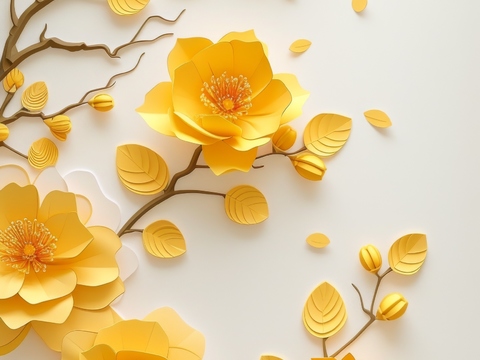  3D浮雕花卉背景墙 