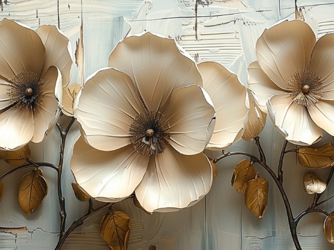  3D浮雕花卉背景墙 