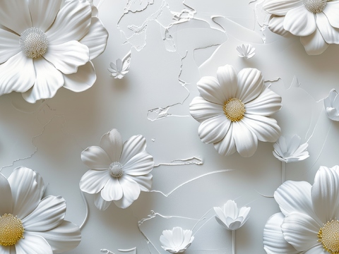  3D浮雕花卉背景墙 