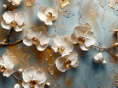  3D浮雕花卉背景墙 