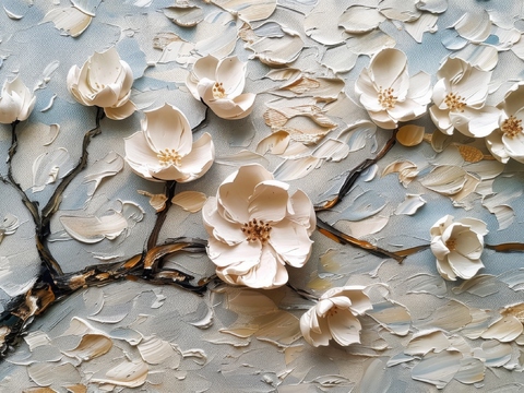  3D浮雕花卉背景墙 