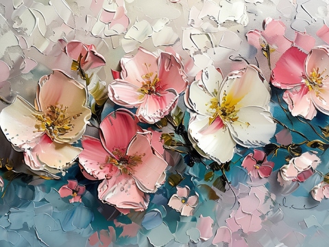  3D浮雕花卉背景墙 