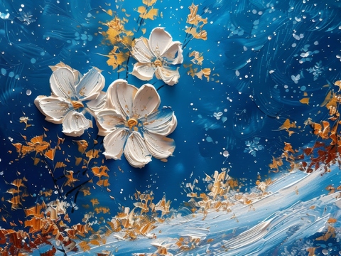  3D浮雕花卉背景墙 