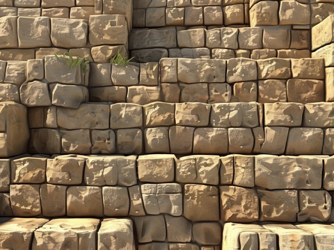  3D浮雕立体砖墙背景 