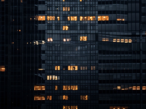  夜晚窗景建筑外立面玻璃幕墙 