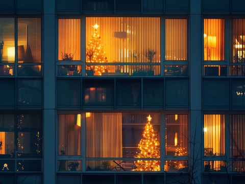  夜晚窗景建筑外立面玻璃幕墙 