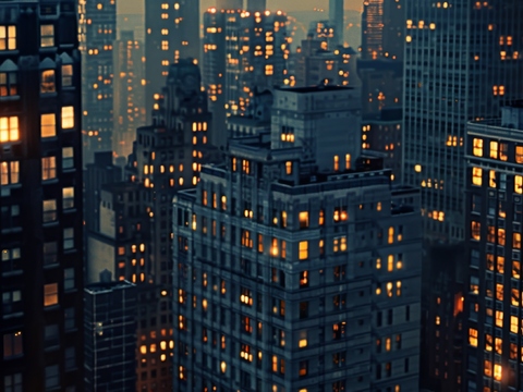  夜晚窗景建筑外立面玻璃幕墙 