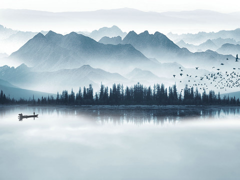  新中式水墨字画 山水装饰画 