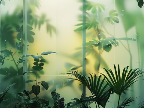  夹丝磨砂玻璃幕墙植物隔断 