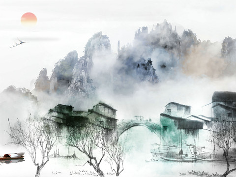  新中式水墨字画 山水装饰画 