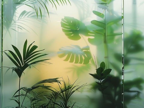  夹丝磨砂玻璃幕墙植物隔断 