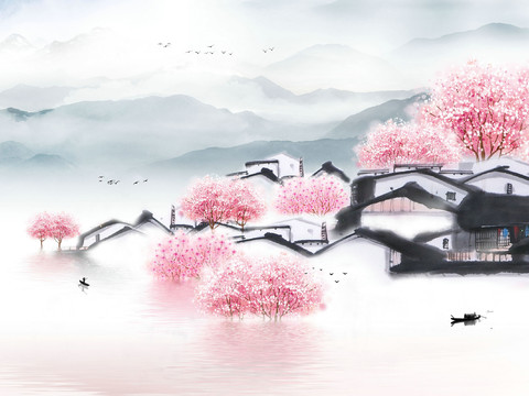  新中式水墨字画 山水装饰画 
