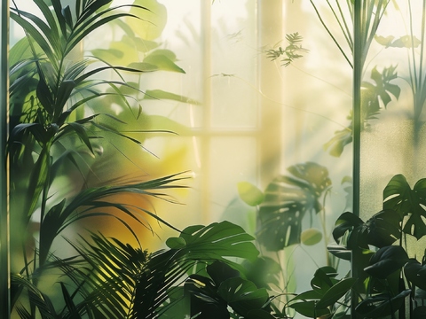  夹丝磨砂玻璃幕墙植物隔断 