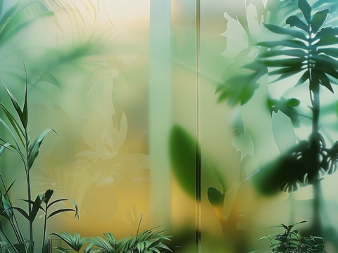  夹丝磨砂玻璃幕墙植物隔断 