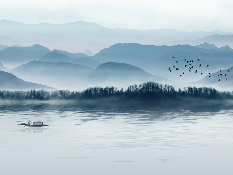  新中式水墨字画 山水装饰画 