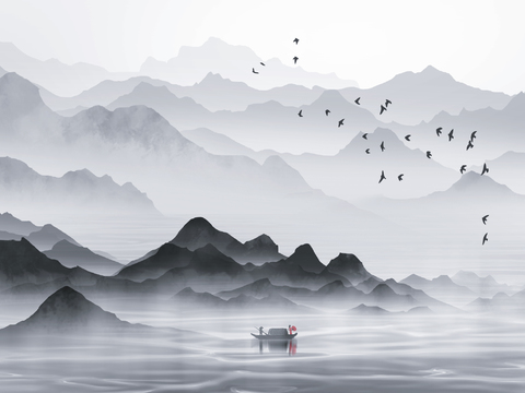  新中式水墨字画 山水装饰画 