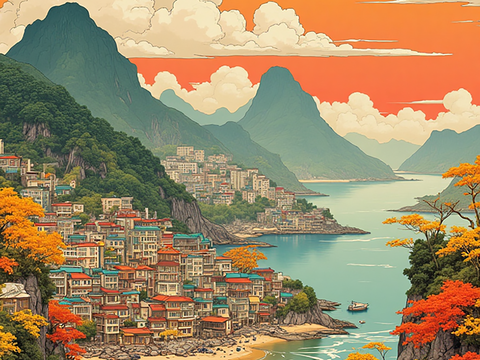  装饰画，城市风景，插画 