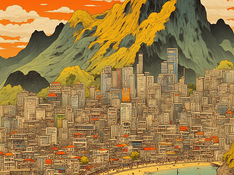  装饰画，城市风景，插画 