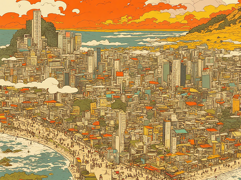  装饰画，城市风景，插画 