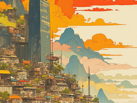  装饰画，城市风景，插画 