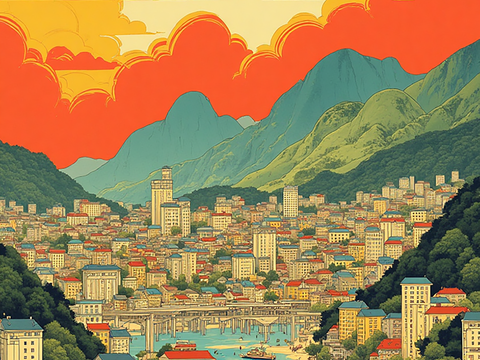  装饰画，城市风景，插画 