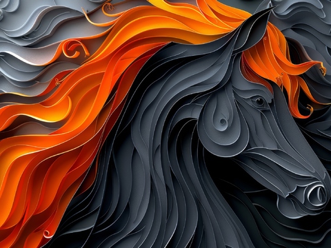  骏马肖像3D立体浮雕背景墙 