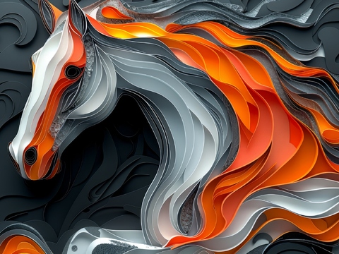  骏马肖像3D立体浮雕背景墙 