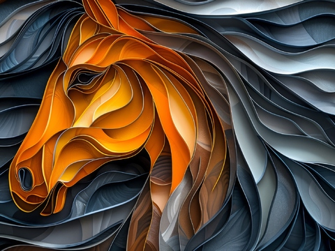  骏马肖像3D立体浮雕背景墙 