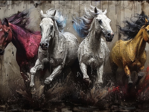  骏马肖像3D立体浮雕背景墙 
