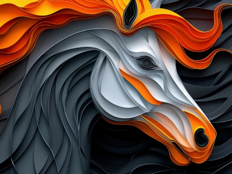  骏马肖像3D立体浮雕背景墙 