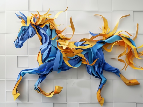  骏马肖像3D立体浮雕背景墙 