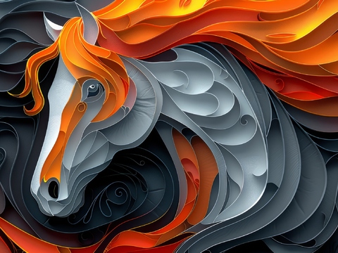  骏马肖像3D立体浮雕背景墙 