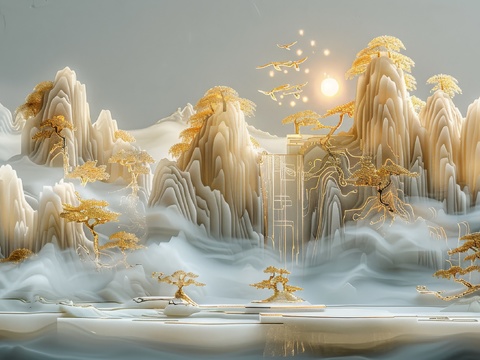  新中式山水国风背景 