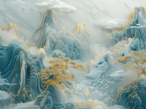  新中式山水国风背景 