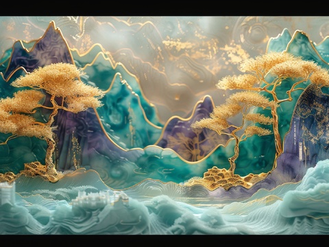  新中式山水国风背景 