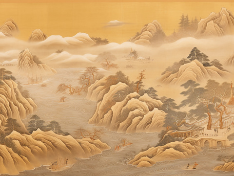 中式山水意境壁纸壁画  新中式山水壁纸壁画 