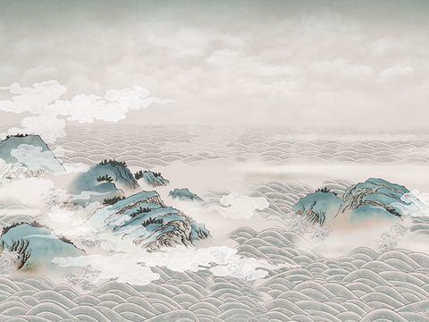  新中式山水壁纸壁画  中式山水壁纸壁画 