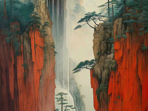  中式山水意境壁纸壁画 