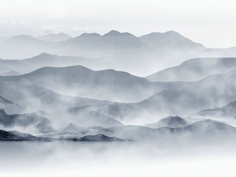  新中式山水壁纸壁画  中式山水水墨意境壁纸壁画 