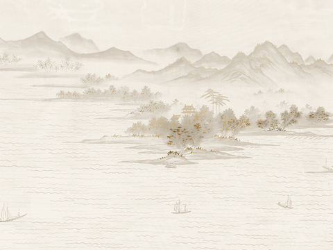  新中式山水壁纸壁画  中式山水壁纸壁画 