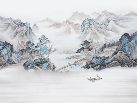  新中式山水壁纸壁画  中式山水壁纸壁画 