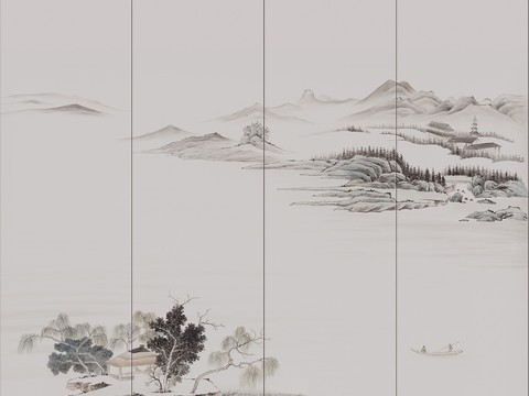  新中式山水壁纸壁画  中式山水壁纸壁画 