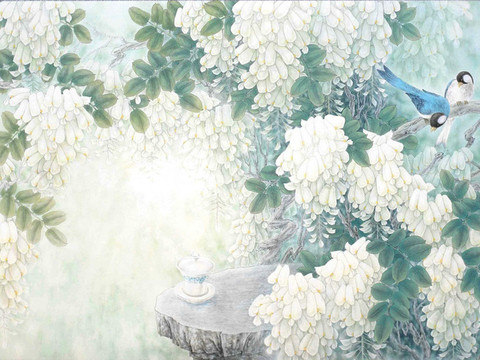  中式花鸟 山水壁纸 花卉 