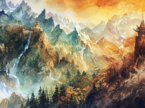  国风山水壁纸壁画 