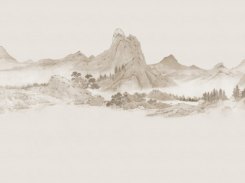  中式山水壁画壁纸  新中式山水背景墙 