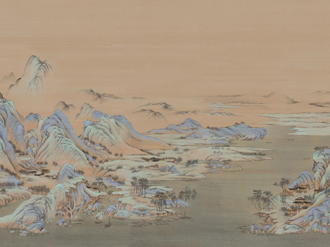  中式山水壁画壁纸  新中式山水背景墙 