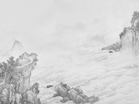  中式山水壁画壁纸  新中式山水壁画 
