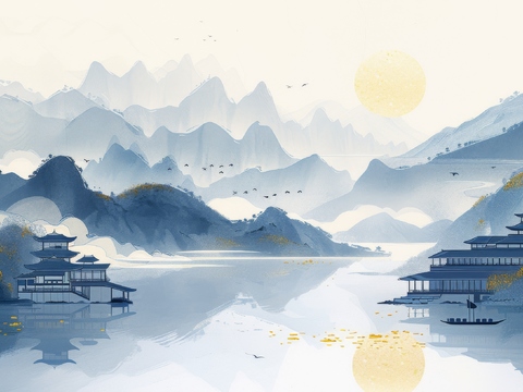  国风山水壁纸壁画 